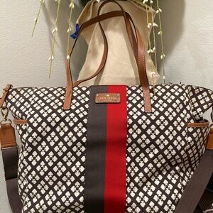 Kate Spade Jacquard Red and Brown Striped Tote with Gold Hardware